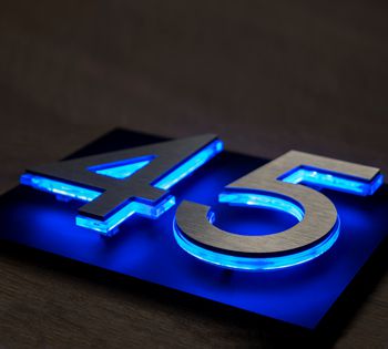 View the stunning Luna LED plaque with floating NLUX™ LED numbers on matt finish acrylic. The Luna LED illuminated number plaque is a highly versatile LED sign, suitable for inside or outside installation in a range of sizes making it perfect for Homes, Apartments, Businesses, Hotels and more.  