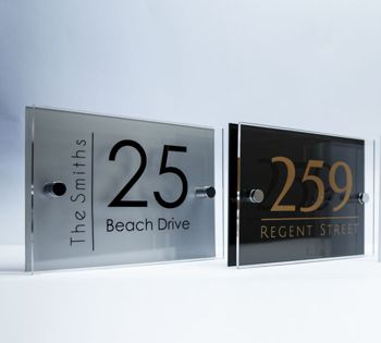 View our ever popular Marletti house sign range, Available with twin plates in 6 aesthetic design shapes for you to personalise with a wealth of colour and font options.