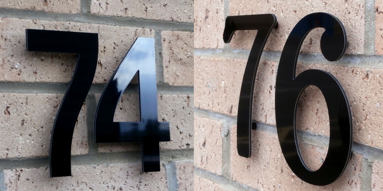 Gloss black aluminium floating house numbers