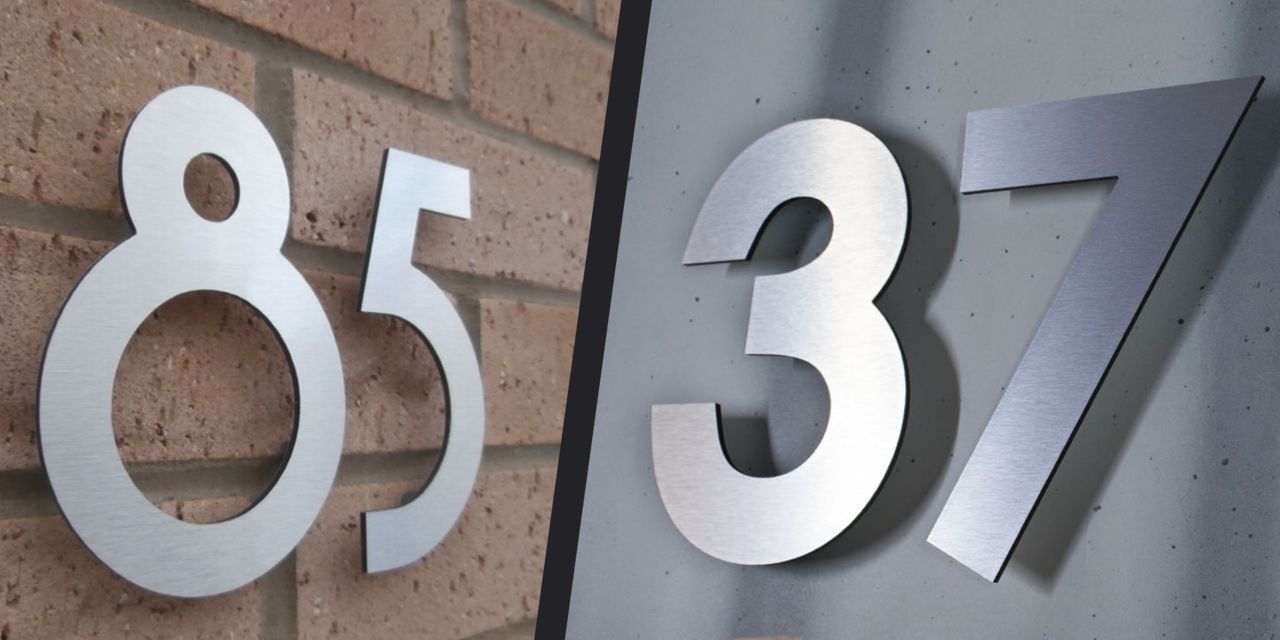 Brushed aluminium floating house numbers