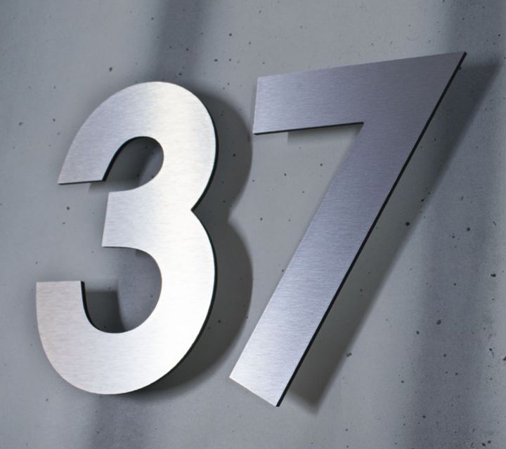 Brushed aluminium floating house numbers