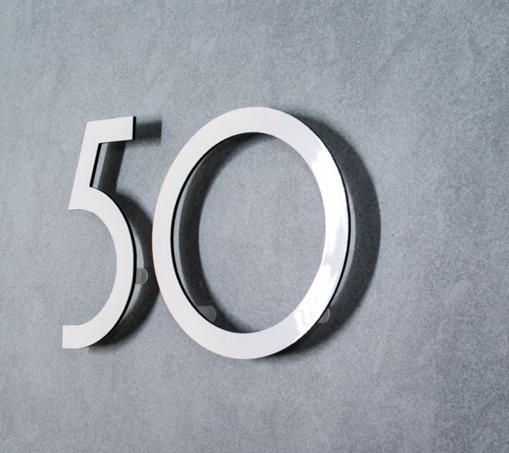 Gloss white aluminium floating house numbers