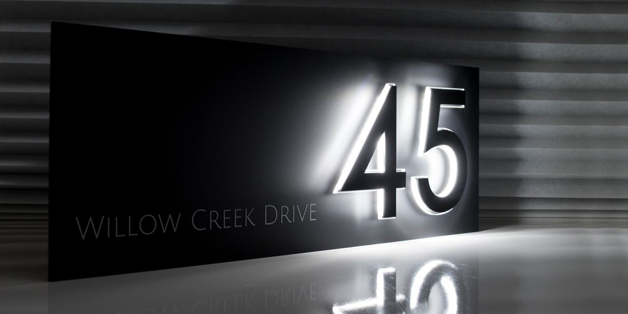 The Valencia matt finished designer house sign with NLUX LED floating numbers