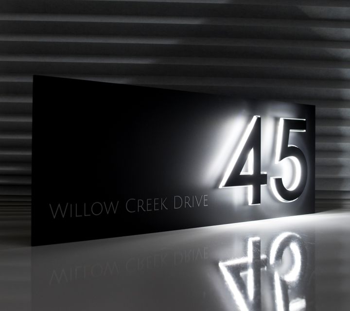 The Valencia matt finished designer house sign with NLUX LED floating numbers